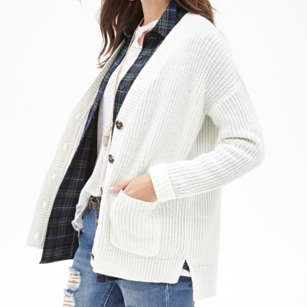 Forever 21 White Knit Cardigan with Buttons